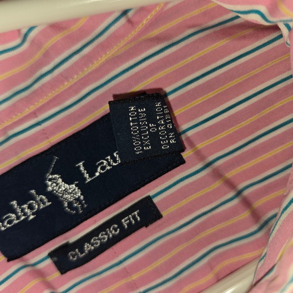 Ralph Lauren Classic Fit Mens Pink Yellow Teal Striped Button Down Shirt Medium - Picture 5 of 8